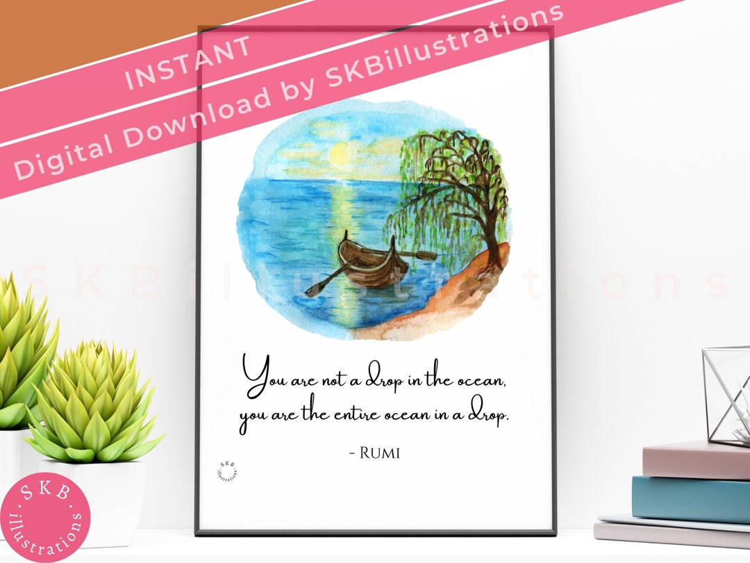 Rumi Poetry Art Print Poem Poster Landscape Painting Drop in the Ocean ...
