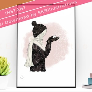 Hijabi girl gift Modest fashion illustration Muslimah art Islamic gift art for hijabi woman Muslim entrepreneur gift &quot;SNOW DAYS&quot;