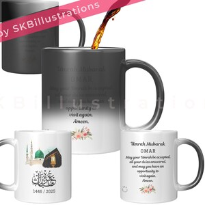 Umrah mubarak mug gift Islam Personalized name Islamic pilgrimage Ramadan Eid gift &quot;ARABIC CALLIGRAPHY UMRAH mubarak painting magic mug&quot;