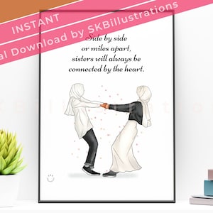 Hijabi best friend gift Hijabi besties room decor Muslimah best friends Two hijabi friends Muslim sisters illustration &quot;SOUL SISTERS&quot;