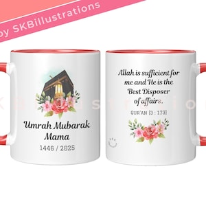 Hajj umrah mug for mother Muslim parents umrah mubarak Islamic husband wife couple &quot;UMRAH MUBARAK WITH makkah kaabah for hajja accent mug&quot;