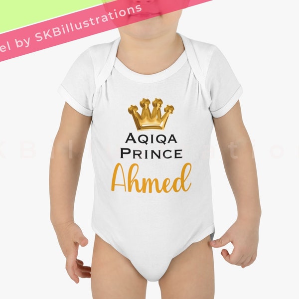 Pakistani desi newborn baby gift Desi baby shower party New baby aqeeqah present Customized name baby onesie Cute "AQIQAH PRINCE PRINCESS"