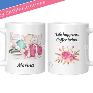 Hijabi mug Book lover gift Muslimah mug Hijabi sister gift Personalized hijabi gift Proud hijabi Coffee addict "A BOOKED WEEKEND pink mug"