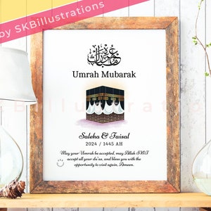 Hajj mubarak gift Islamic calligraphy Muslim pilgrimage gift Personalized hajj umrah Custom makkah madina &quot;UMRAH KAABAH ARABIC art print&quot;