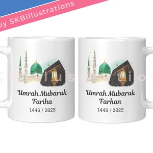 Hajj umrah islamic gifts Couple hajj umrah mugs Hajj mabroor mekkah madinah gift Harmain &quot;BEST UMRAH MUBARAK customized painting mug set&quot;