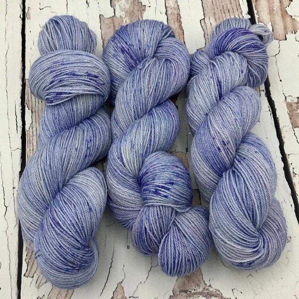 Periwinkle Speckled Lights Yarn Collection,  light periwinkle yarn with dark Periwinkle speckles, hand dyed yarn