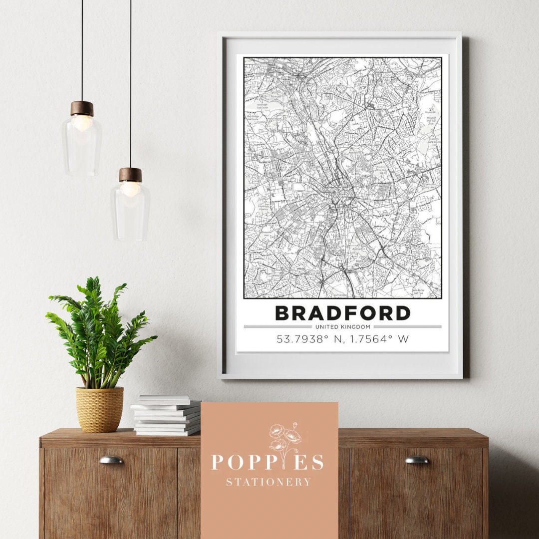Bradford Map Print With Coordinates - Etsy
