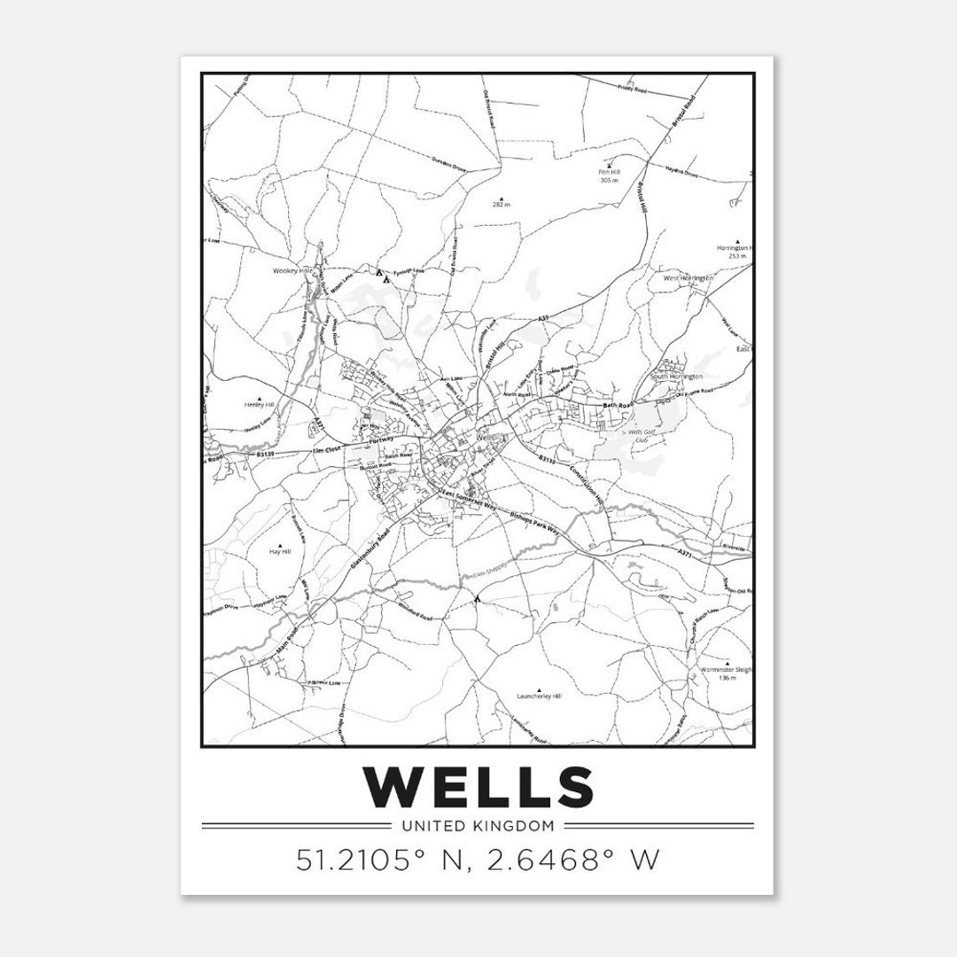 Wells Map Print With Coordinates - Etsy