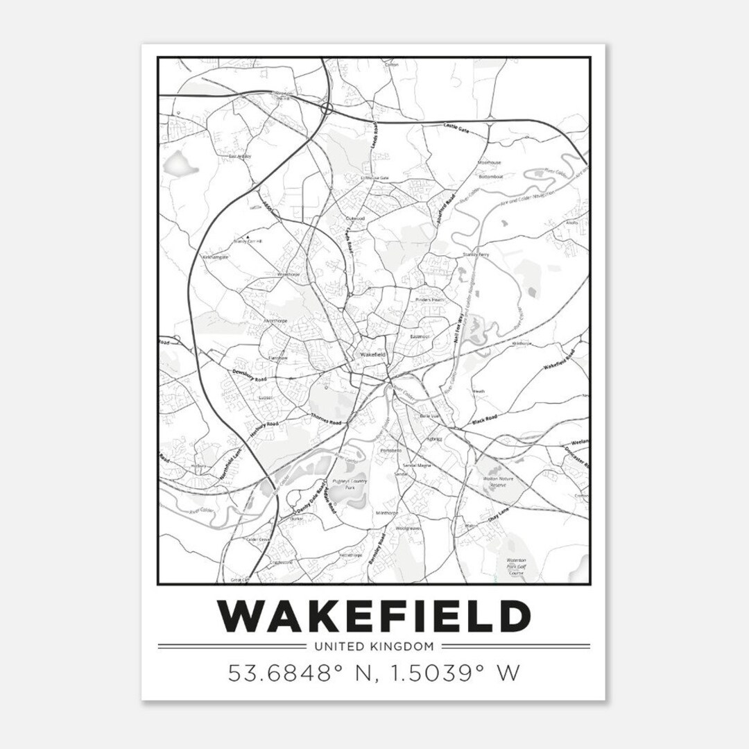Wakefield Map Print With Coordinates - Etsy
