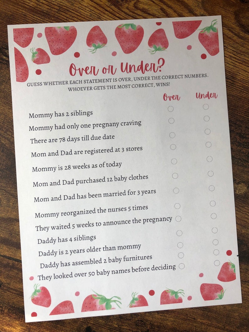 Baby Shower Game, Over or Under, Baby Shower Game Printable, Instant