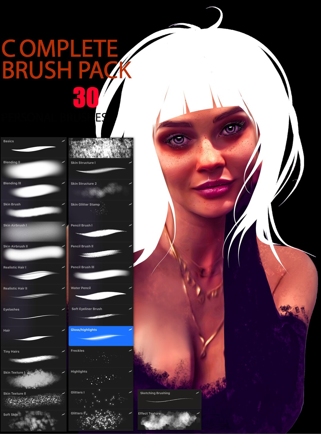 Complete Brush Pack for Procreate 30 Brushes Realist Paintings Portrait