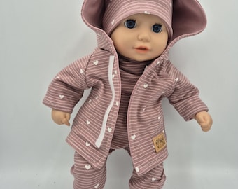 Puppenset Puppenkleidung Jersey Herzen Altrosa | Wendeteile | für 28–43 cm Puppen | leicht anziehbar | handgemacht | Geschenkidee Mädchen
