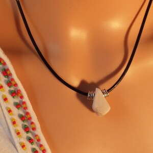 Handmade Snow White Quartz Pendant Necklace: Leather Cord, Spanish Silver