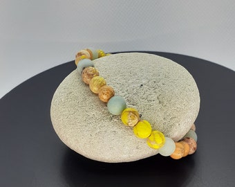 Impression Jasper Amazonite Bead Bracelet: Stretchy Stone Jewelry