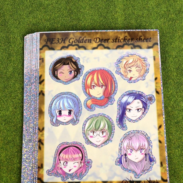 Glitter Holographic Fire Emblem Three houses Sticker sheet cast 185mm*140mm sheet Kawaii Anime stationary || Pick your House!