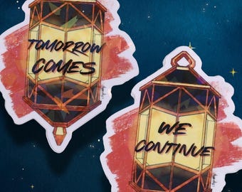 Expedition 33 Lumina Converter Stickers: Clair Obscur Holographic Vinyl Sticker w/ Game Quotes "We Continue" or "Tomorrow Comes"