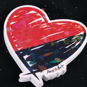 Anarcho-Syndicalist Heart Holographic Sticker | Ancom Anti-Capitalist Anarchist Waterproof Decal |Anti-Trump,Anti-Maga,Anti-Capitalist