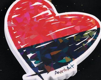 Anarcho-Syndicalist Heart Holographic Sticker | Ancom Anti-Capitalist Anarchist Waterproof Decal |Anti-Trump,Anti-Maga,Anti-Capitalist