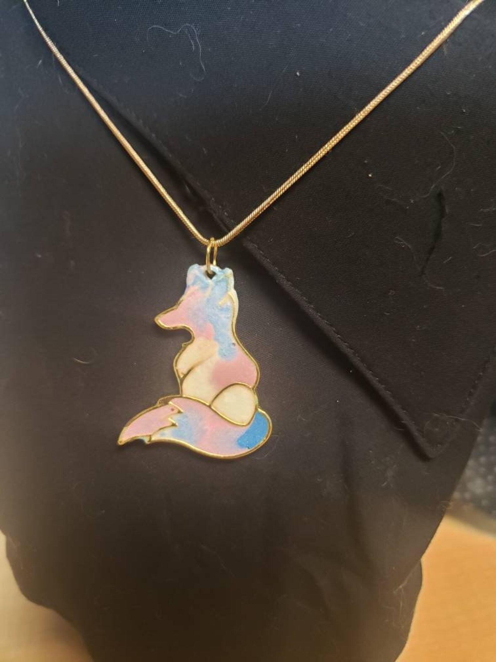 Transgender Flag Colored Fox Pendant Necklace Charm on