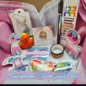 Tajemnicze pudełko na prezent Trans Pride z ręcznie robionym akcesorium i flagą, prezent coming out, prezent na miesiąc dumy, pudełko na prezent Pride, pakiet opieki LGBT