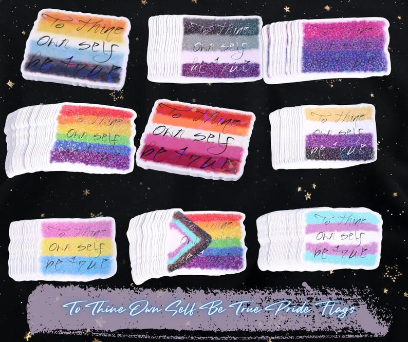 Photos of all the flags I have- AroAce, Asexual, Bisexual, Gay/LGBT, Lesbian, Nonbinary , Pansexual, The Progress Pride Flag, and the Transgender flag