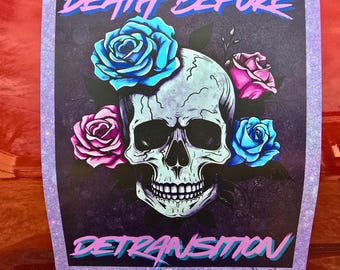 Trans Pride Skull & Roses Magnet:  Death Before Detransition LGBT Queer Art