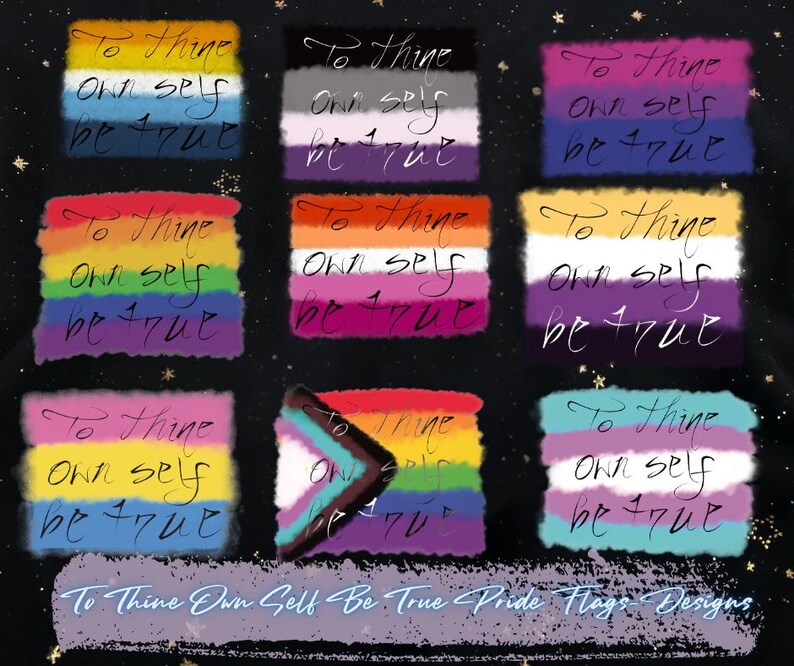 A mockup of all the flags I have- AroAce, Asexual, Bisexual, Gay/LGBT, Lesbian, Nonbinary , Pansexual, The Progress Pride Flag, and the Transgender flag
