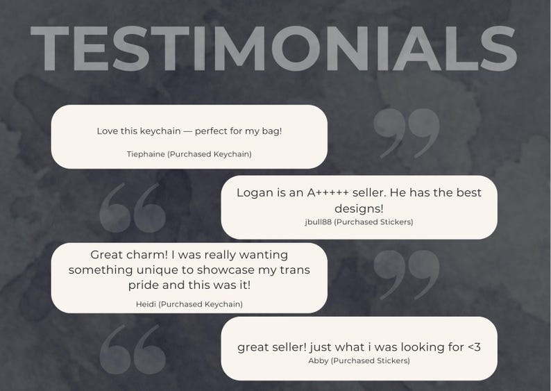 a Page showing off some of the good reviews from my shop For My Items.