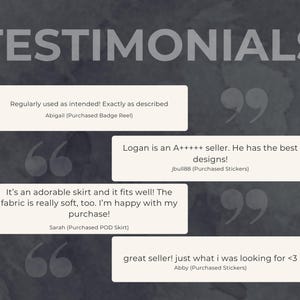 a Page showing off some of the good reviews from my shop For My Items.