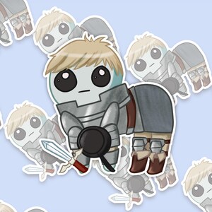 A mockup of A holographic sticker Of Laios Touden  of Dungeon Meshi / Delicious in dungeon imagined as the yippee / Autism Creature.