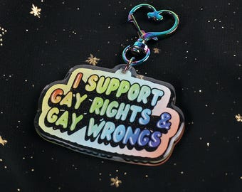 Llavero divertido de resina epoxi con purpurina del Orgullo LGBT: Apoyo los derechos y las injusticias de los homosexuales*.