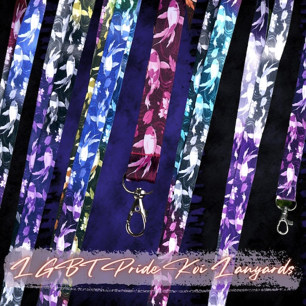Cordón para el cuello con diseño de carpas koi del Orgullo LGBT: Diseño de río panorámico. Elige tu bandera.