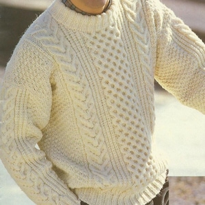 DIGITAL DOWNLOAD PDF Knitting Pattern - Men's Aran Sweater -  Sizes 38" to 48"