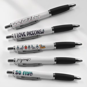 5 x Pigeons Black Pens - Birds Funny Pun Pets Animal Cartoon Stationary School Equipment Teacher Friend Girls Boys Birthday Gift Set #81303