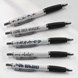 5 x Orca Whale Black Pens - Sea Creature Funny Animal Cartoon Stationary School Equipment Teacher Friend Girls Boys Birthday Gift Set #81309