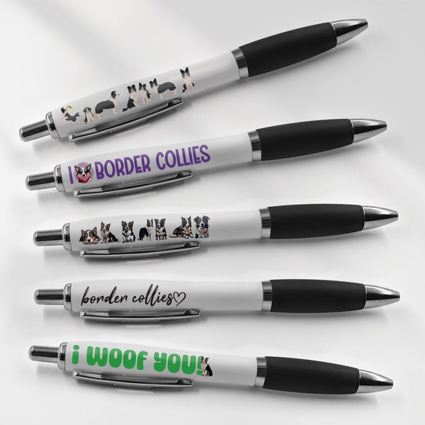 5 x Border Collie Black Pens - Sheep Dogs Pets Puppy Animal Stationary Equipment School Teacher Friend Girls Boys Birthday Gift Set #81322