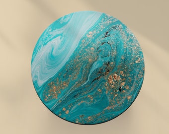 Turquoise Coaster - Coasters Gold Glitter Ooze Marble Effect Agate Pretty Cool Birthday Christmas Teal Gift #15196