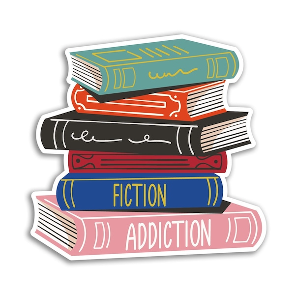 2 x 10cm Fiction Addiction Stickers - Book Worm Men Women Girls Addicted to Reading Addict Love Fan Decal Luggage Laptop Gift Sticker #80114