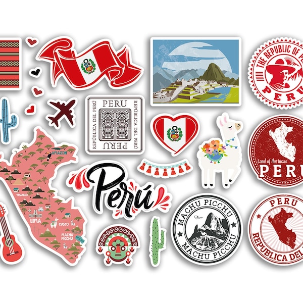 A5 stickervel Peru monumenten vinylstickers - land Amerika kaart luchthaven postzegels skyline vlag reizen vakantie plakboek esthetische #79024