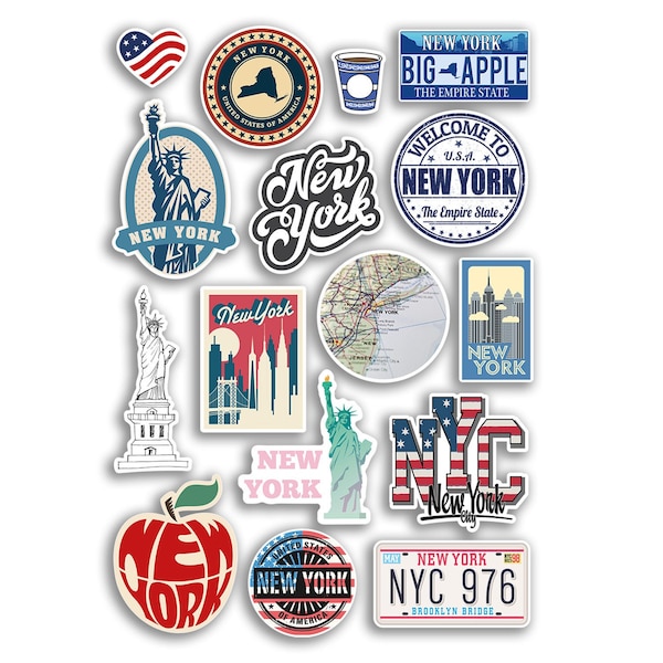 A4 Sticker Sheet New York Landmarks Vinyl Stickers - NYC America City Map Airport Stamp Skyline Flag Travel Holiday Culture Aesthetic #78868