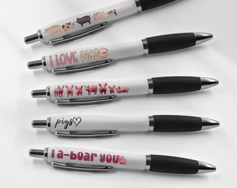 5 x Pigs Black Pens - Pig Piglet Pets Farm Animal Cartoon Stationary School Equipment Fan Teacher Friend Girls Boys Birthday Gift Set #81285