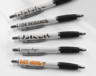 5 x Dachshund Black Pens - Sausage Dogs Pets Puppy Pun Animal Stationary School Equipment Teacher Friend Girls Boys Birthday Gift Set #81311