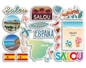 A5 Sticker Sheet Salou Landmarks Vinyl Stickers - Spanish Spain Summer Art City Map Stamp Skyline Travel Holiday Culture Aesthetic #80088