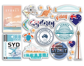 A5 Sticker Sheet Sydney Landmarks Vinyl Stickers - Australia City Map Airport Stamps Skyline Flag Travel Holiday Scrapbook Aesthetic #79030