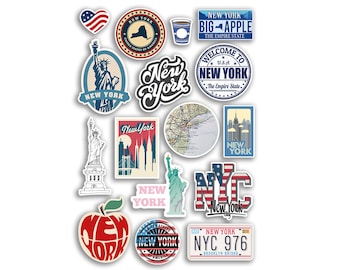 A4 Sticker Sheet New York Landmarks Vinyl Stickers - NYC America City Map Airport Stamp Skyline Flag Travel Holiday Culture Aesthetic #78868