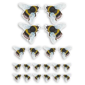 May include: A set of 18 bee stickers in various sizes. The bees are yellow and black with brown and white accents. The stickers are perfect for adding a touch of whimsy to any project.