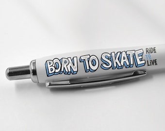 1 x Born to Skate Zwarte Pen - Skateboard Skateboarden Kinderen Hobby Fan Lover Joke Stationaire Schooluitrusting Vriend Heren Jongens Meisjes #81160