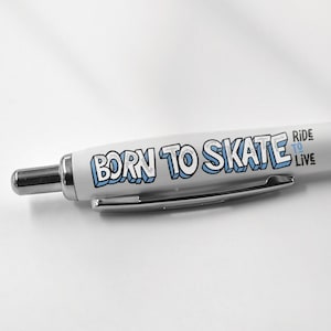 1 x Born to Skate Bolígrafo negro - Monopatín Skateboarding Niños Hobby Fan Lover Broma Equipo escolar estacionario Amigo Hombres Niños Niñas #81160