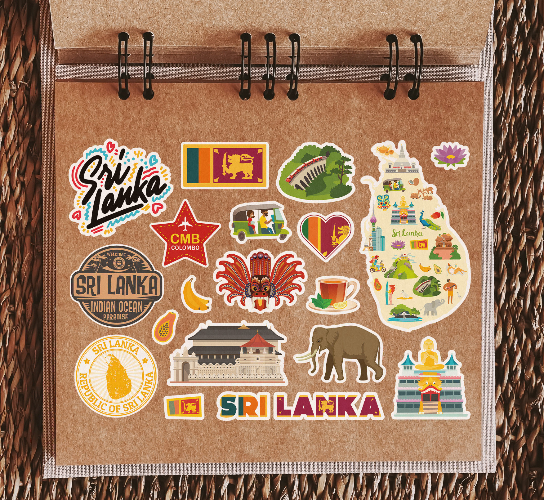 A5 Sticker Sheet Sri Lanka Landmarks Vinyl Stickers - Country City Map ...
