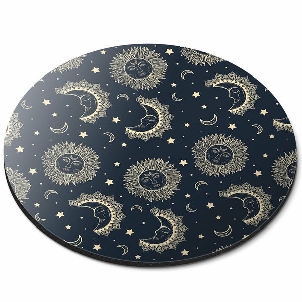 1 x Sun & Moon Round Mouse Mat - Astronomía Boho Escritorio Accesorios Cumpleaños Computadora Oficina Trabajo Hogar Mousepad PC IT Regalo #12500